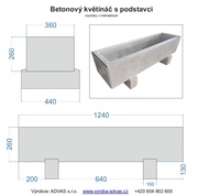 Betónový kvetináč na podstavcoch - rozmery