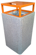 Odpadkový koš 4hran s oranžovou stříškou s popelníkem a úravou betonu S 406